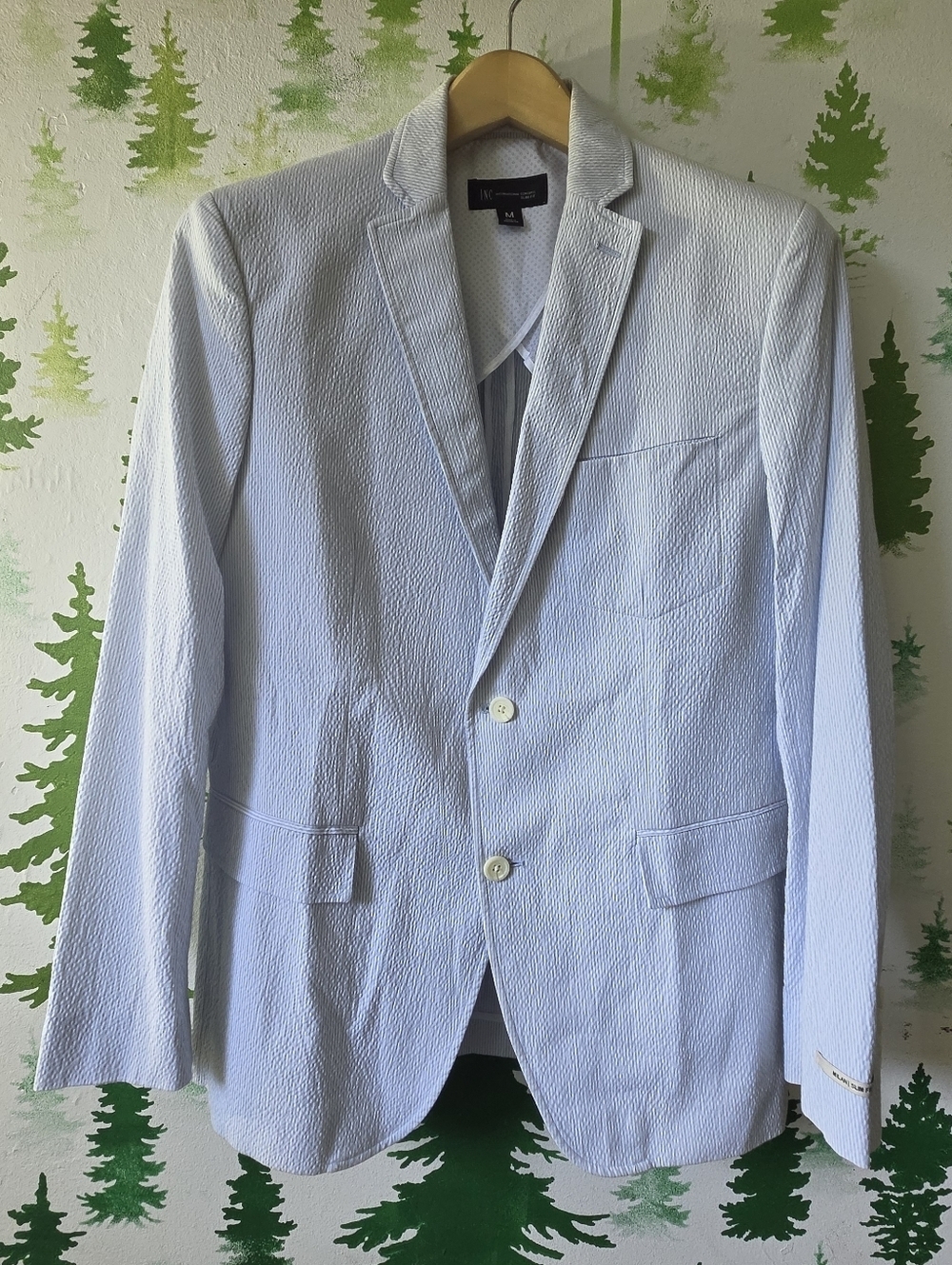 INC International Concepts Light Blue Seersucker Sport Coat